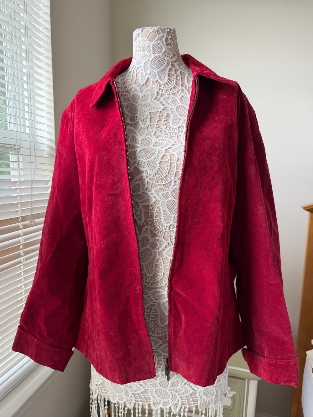 Pre-Loved Coldwater Creek Women's Cherry Red Suede Zip-Front Jacket Plus Size 3X